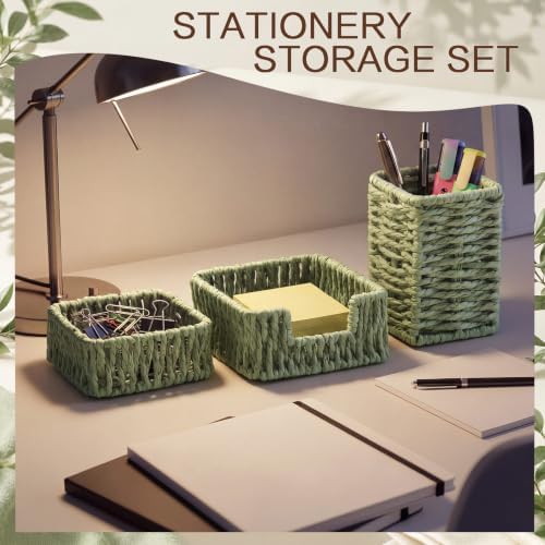 Green Paper Rope Woven Desk Organizer Set of 3 - Image 3