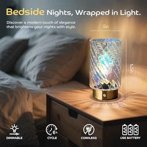 LUSHARBOR Battery Operated Table Lamp with Timer, Stepless Dimming Bedside Lamp Battery Powered Cordless Lamp for Home Decor Entryway/Living Room/Coffee Table/Shelf Transparent - Image 4