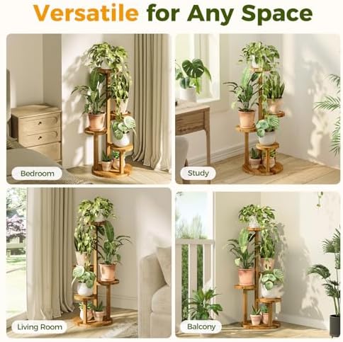 Bamworld Plant Stand Indoor Wood Plant Shelf 4 Tier Brown - Image 5
