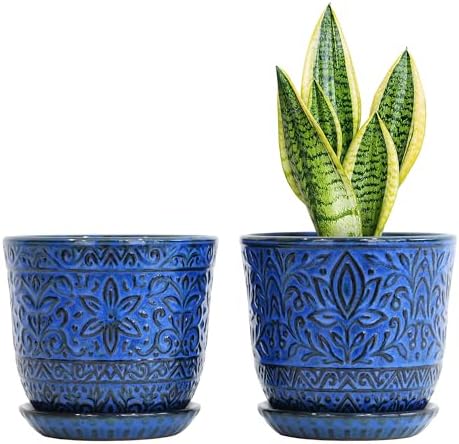 Gepege Ceramic Plant Pots, 6 Inch Indoor Planters with Drainage & Saucers by Gepege