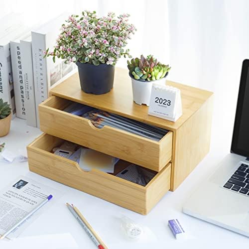 Charmewooden Bamboo Desk Organizer With Drawers Countertop Drawers Counter Storage Box Corner Desk Organizer for Home Office No Assembly Required - Image 2