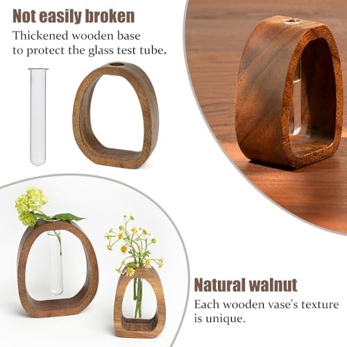 Mini Wood Vase Terrarium, Glass Tube Plant Propagation Station, MCM Decor - Image 6