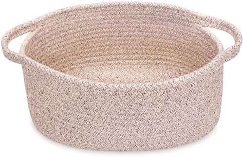 ABenkle Small Basket with Handles, Boho Decorative Rope Woven Dog Cat Toy Storage Bin Shelf Storage Organizer, Easter Christmas Gift Basket, 12"x8"x5" by ABenkle