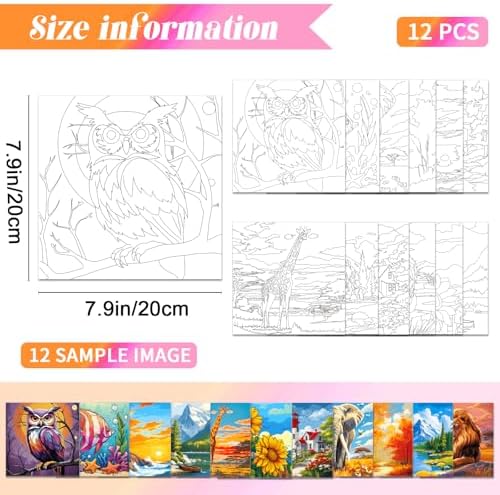 GLASSWINDS 12 Pcs Pre Drawn Canvas to Paint for Adults, 8 x 8 Inch Sip and Painting Kit Outline Canvas Art Pre Printed Canvases for Painting Canvases With Pictures to Paint Party Set(Mixed Style) - Image 2