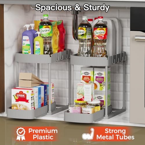 2 Packs Under Sink Pull-Out Storage Organizers, 12.8 Inches, Grey - Image 3