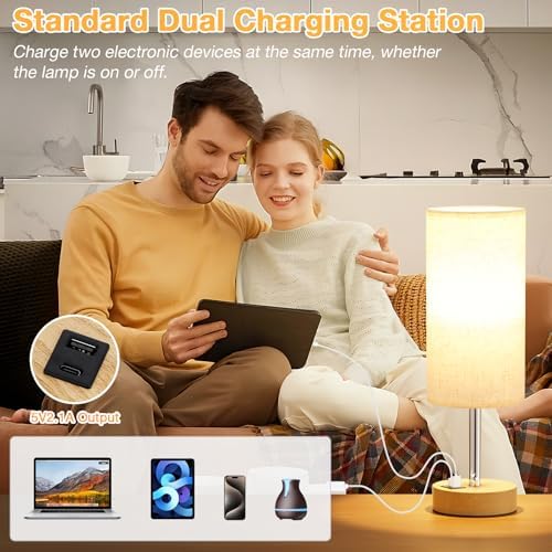 Dicoool Bedside Table Lamp Set of 2-3-Way Dimmable Touch Lamp, USB A+C - Image 2