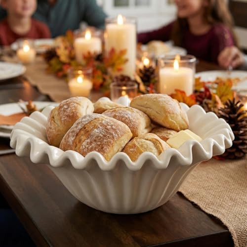 Large Decorative Bowl, 10 Inch White Ceramic Fruit Bowl - Image 5