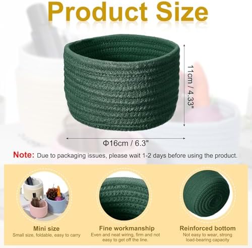 uxcell Green Small Cotton Rope Woven Storage Basket, Shelf Closet Storage Gift Woven Baskets Cute Nursery Box Bin Decor Organization Bin for Home Supply, Round, 6.3x4.4 - Image 2