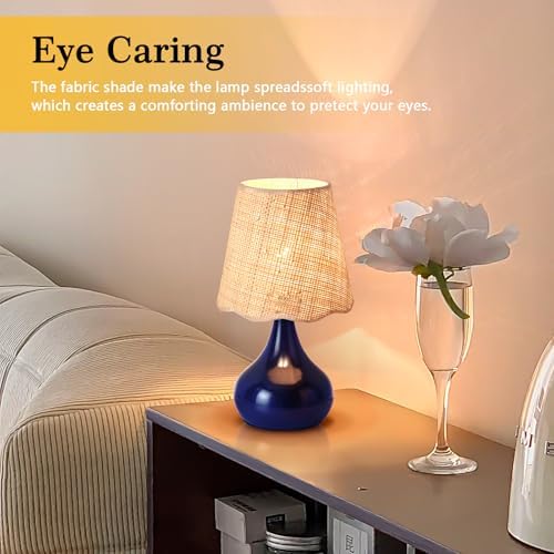 Ziqqeelam Navy Blue Small Table Lamp Touch Control, Farmhouse Bedside Lamps for Nightstand, Vintage Small Table Lamps for Small Spaces for Bedroom, Kitchen Counter, End of Table, Office - Image 4