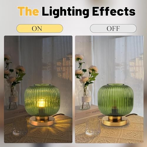 Bedside Table Lamps Set of 2, Mid Century Table Lamp Small Glass Table Lamp Green Glass Nightstand Lamp with Metal Base, Gold Globe Desk Lamp End Table Lamps for Bedroom Living Room Office - Image 3