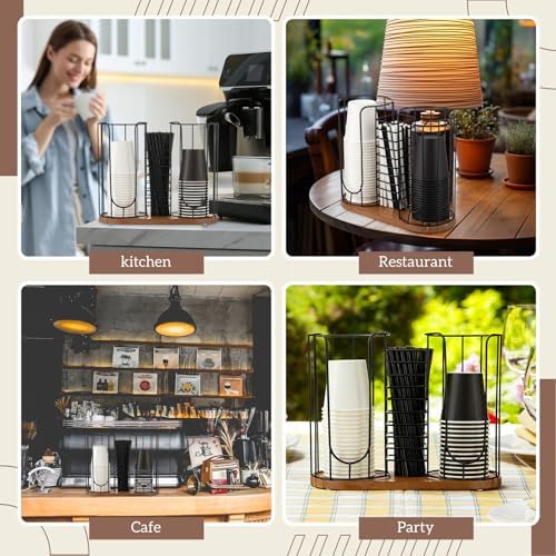Geelin 18oz Adjustable Coffee Cup Dispenser with Wooden Base, Cup and Lid Holder, Cups Holder Organizer for Coffee Pod Straw and Lid Storage(3-Compartment Single,Color 1) - Image 4