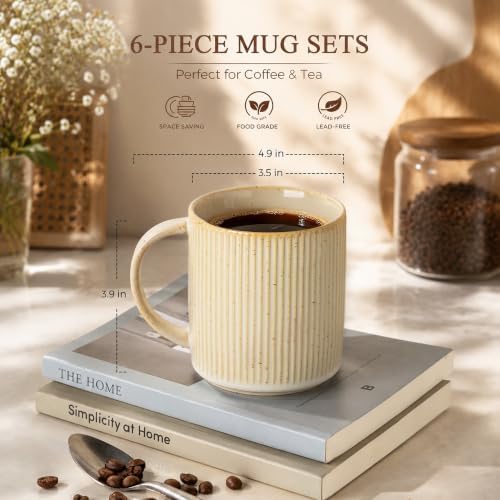 theterra Ceramic Coffee Mugs Set of 6, 14.2 oz Coffee Cups with Handle - Image 3