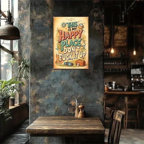Vintage Happy Place Metal Sign,Retro Funny Home Tin Sign,Wall Aesthetics for Bar Pub Club Cafe Living Room Kitchen Restaurant Shop Office,8x12 Inches (Happy Place-01) - Image 3