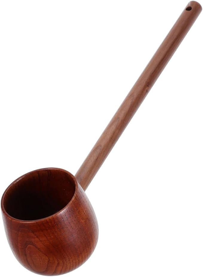 Kichvoe Hishaku Wood Water Ladle - 11.8" Long Handle Japanese Style Dipper | Bath/Sauna Scoop, Deep Serving Soup Spoon for Garden Tea Ceremony