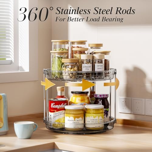 LAMU 2 Tier Lazy Susan Turntable Organizer 10.6'' Rotating Spice Rack Organization for Cabinet, Kitchen, Pantry, Countertop, Bathroom, Vanity, Medicine Cabinet Organizer, Grey - Image 3