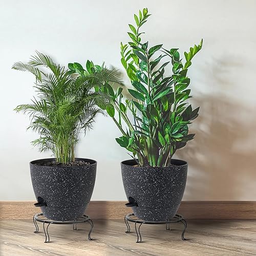 UOUZ 12inch 2Pack Large Self Watering Planters, Plastic Plant Pots with 60oZ Removable Deep Reservoir and Multi Mesh Drainage Holes for Indoor Outdoor Garden Plants and Flowers, Black Speckles - Image 6