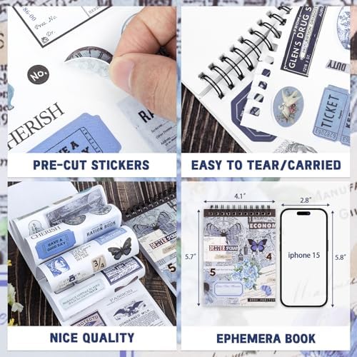473pcs Vintage Washi Sticker Book & Blue Ephemera - Image 3