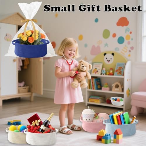 Royal Blue Woven Rope Basket,Baby Gift Basket with Bag & Ribbon - Image 4