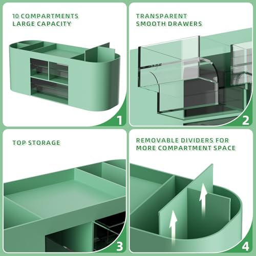 Marbrasse Desk Organizer Pen Holder for Desk with 3 Drawers, Multi-Functional Pencil Holder, Desk Organizers and Accessories with 7 Compartments for Home, School, Classroom(Green) - Image 4