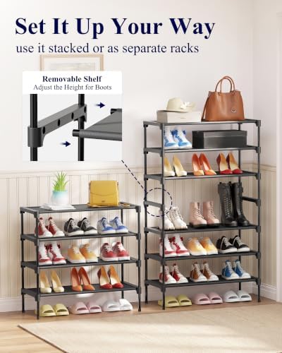 Kitsure Shoe Rack - Non-Woven Shoe Rack Shelf, Shoe Organizer for Closet, Entryway, Garage & Corridor, Stackable Shoe Shelves, X-Large, Black - Image 7