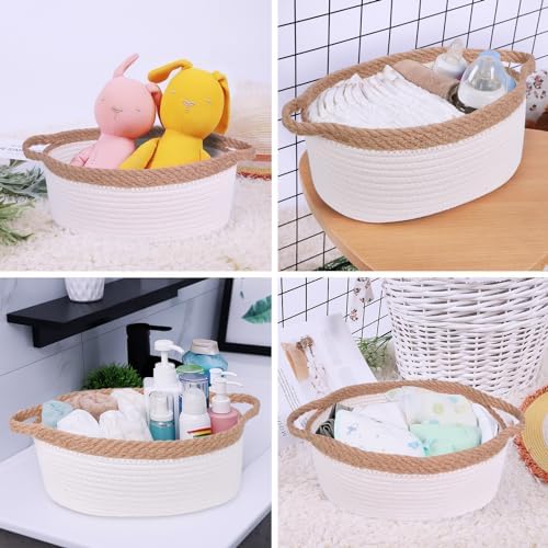 ABenkle Small Basket with Handles, Boho Decorative Rope Woven Dog Cat Toy Storage Bin Shelf Storage Organizer, Easter Christmas Gift Basket, 12"x8"x5" - Image 6