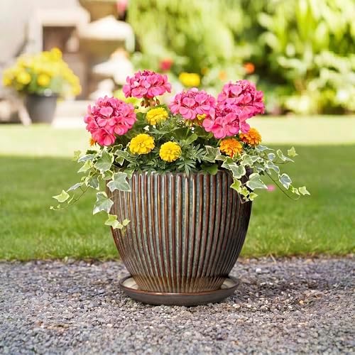 Ceramic Pots for Plants, 10 Inch Planters for Indoor Plants, Decorative Planter with Drainage Hole and Saucer, Round Indoor Plant Pots, Modern Planter, House Decor, Women Men Gifts, Retro Brown - Image 5