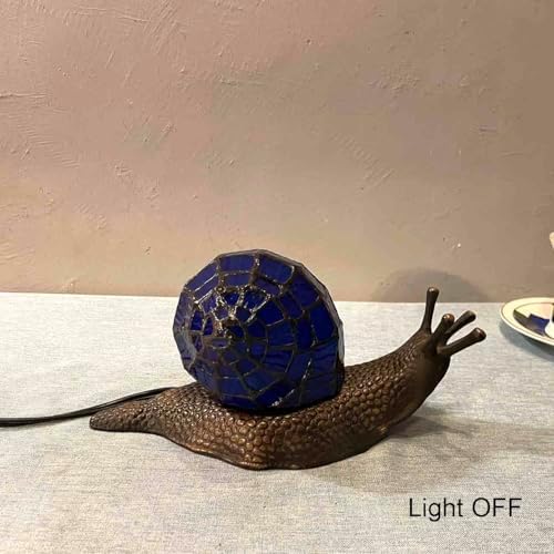 Bieye L10983 Blue Land Snail Tiffany Style Stained Glass Accent Table Lamp - Image 6