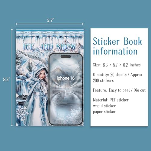 Precut Winter Aesthetic Scrapbook Sticker Book, 20 Sheets People Landscape Animal Snowflake Journaling Supplies for Adults Card Making Collage (Blue) - Image 6