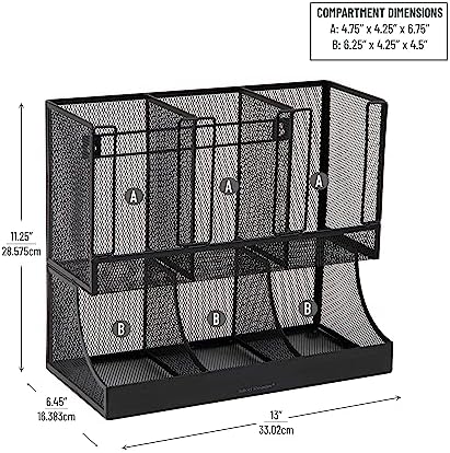 Mind Reader Multipurpose Countertop Organizer, Office Breakrooms, Cup and Condiment Station, Metal Mesh, Black - Image 3