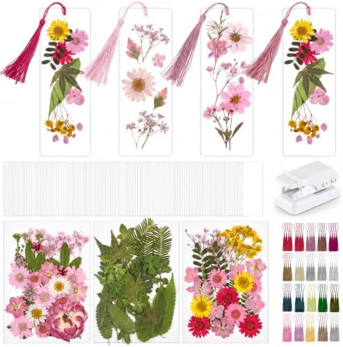 Fuyoooo 376 Pcs Pressed Flower Bookmark Kit,Pink,2 x 6 Inch by Liraitoya