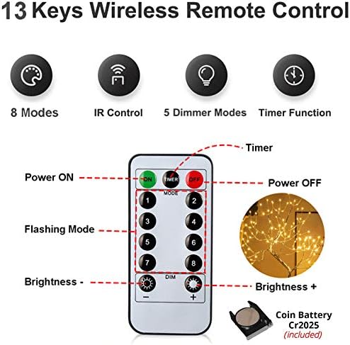 PXBNIUYA 108 LED Sparkly Fairy Tree Lamp, Warm White, Remote Control, USB/Battery, 8 Modes, DIY Bonsai Decor, Festival Decoration Light - Image 3