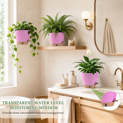 Self Watering Pots for Inoor Ourdoor Plants 8/7/6.5/6/5 Inch, 5 Pack - Image 6