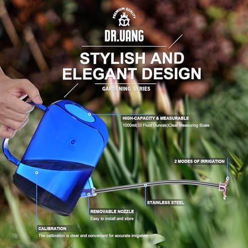 Watering Can Indoor for House Plants Small Watering cans with Long Spout Flower Model Sprinkler Head 1.2L (Blue, 1.2L) - Image 6