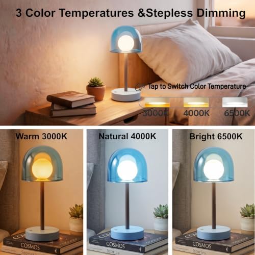 Cordless Table Lamp, Rechargeable Battery Operated Touch Control, Sky Blue - Image 4