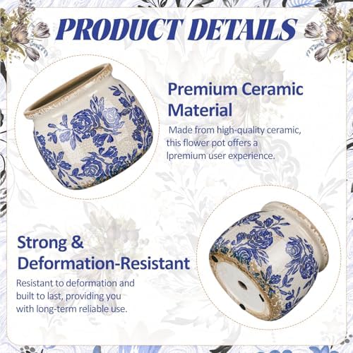 5.9'' Vintage Ceramic Planter, Ice Crack Glaze Blue Rose - Image 2