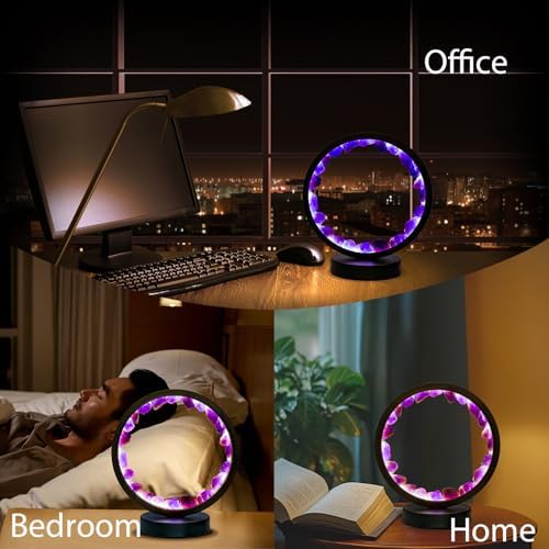 Runyansghi Amethyst Night Lamp 8.6'' Natural Healing Crystal Bedside USB Port 3 Colours Dimming Mode Bedroom Suitable Light for Living Room Office Home Decor Ideal Gift - Image 4