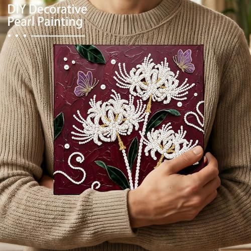 LQCrafK DIY Pearl Art Painting Handcraft Kit for Adults Beginners with Tools and Framed Painting, Creative Design,Self-Adhesive, Healing Stress-Relieving Home Wall Decoration-Red Spider Lily - Image 3