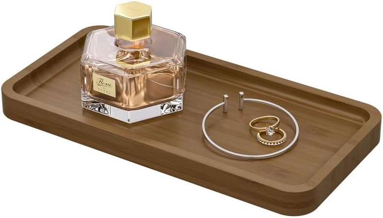 Weenson Small Bathroom Vanity Tray for Countertop Makeup Perfume Jewelry Decor Candle Keys, Bamboo Kitchen Tray for Soap Dispenser Spice, Small Toilet Tray for Sink 7.9" L x 4" W x 0.79" H Brown by Weenson