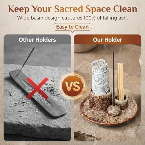Palo Santo Sticks Holder, Multi-Purpose Handmade Ceramic Incense Burner for Palo Santo Incense Sticks, Sage Holder for Burning, Ash Catcher Tray for Meditation Yoga Room-Brown White - Image 6