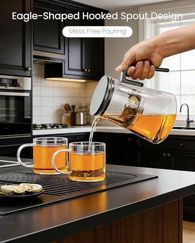 ZENS Magnetic Glass Infuser Teapot with 2 Cups for Loose Tea Steeper, 34oz - Image 5