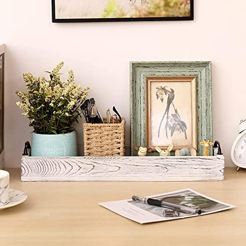 Rustic Wooden Serving Trays Rectangular with Handle,Ottoman Tray for Living Room 16 Inch Long for Serving Wine(whitewashed) - Image 2