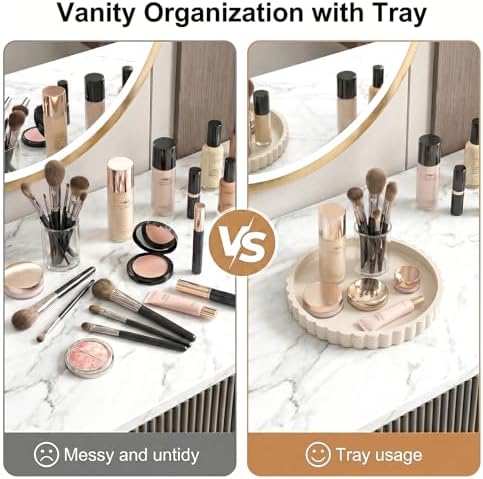 Round Silicone Bathroom Tray, 11.9 Inch Bathroom Counter Organizer Tray for Vanity Sink, Decorative Countertop Organizer for Perfume Cosmetics Skincare, Waterproof Storage Tray for Home Decor, Beige - Image 4