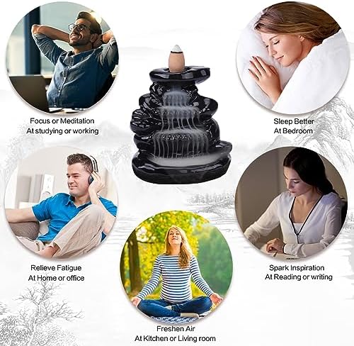 Waterfall Backflow Incense Burner Ceramic Incense Holder Incense Waterfall Fountain Incense Cone Holder, Yoga Meditation Home Decor Office Gifts(Stone) - Image 4