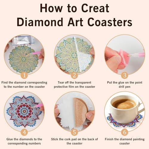 Diamond Art Coasters Kit for Adults, 8PCS Mandala Coasters with Holder - Image 5