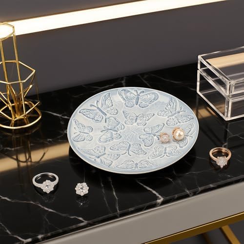 Ceramic Jewelry Dish, Decorative Tray for Rings Earrings Necklaces Bracelet Watch Keys, 4.50" Trinket Tray as Gifts for Women (Antique Butterflies) - Image 5