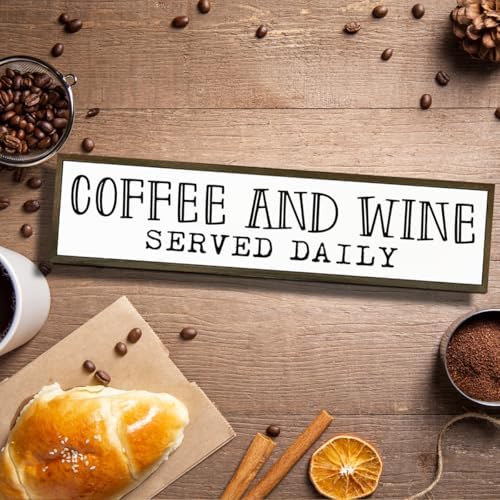 Coffee Bar Decor, Coffees Lover Home Kitchen Decor, Wood Decoration for Cafe Wine Bar Club, Decorative Wooden Table Sign, Coffee and Wine Served Daily Sign, 17.8x4x1.2 inches - Image 4