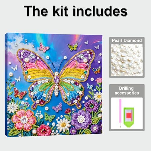 ARTopet DIY Pearl Painting Kit with Frame Gemstone Pearl Diamond Dots Beads Canvas Art Craft for Adult Beginners Display for Tabletop and Wall Mounting Home Decor-Colorful Butterfly - Image 3