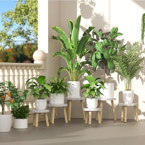 Wood Plant Stands Indoor, 16.7" Tall Plant Stand Outdoor Mid-Century Plant Stool, Single Plant Table Modern Small Round Side/End Table for Living Room, Balcony, Office (Brown) - Image 3