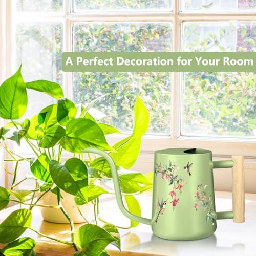 Watering Can Indoor Plants, 35oz Small Stainless Steel Metal Watering Can Modern Decorative Watering Pot with Long Spout for Indoor House Plant Bonsai Garden Flowers (Saga Green 2) - Image 3