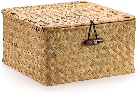 Hipiwe Handwoven Wicker Shelf Basket Bin with Lid Decorative Baskets Box by Hipiwe